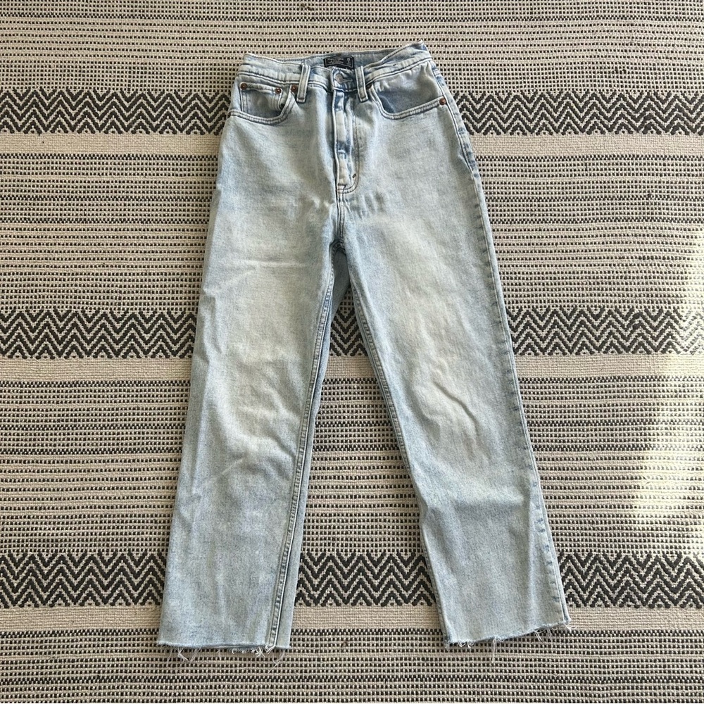 Abercrombie & Fitch Curve Love Light Blue Ultra High Rise Straight Leg Jeans